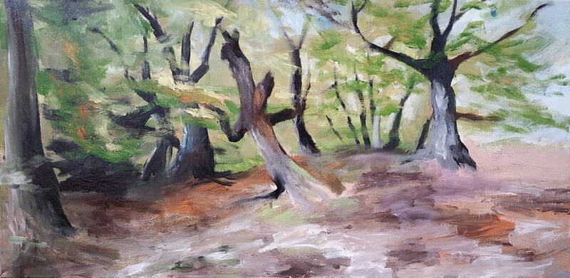 Kellerwald - Landschaft von Clemens Groth, 2018, Acryllack auf Leinwand, 50x100cm