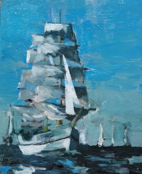 Segelschiff - Maritim von Clemens Groth, 2022, Acryllack auf Leinwand, 45x30cm
