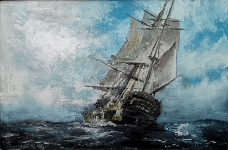 Gemälde Meer - Segelschiff von Clemens Groth, 2022, Acryl auf Holz, 40x60cm