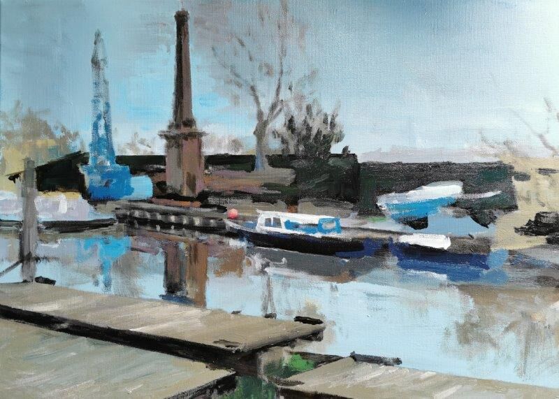 Original Gemälde Meer: Hafen Gauensiek - Maritime Kunst von Clemens Groth, 2024, Acryl auf Leinwand, 50x70cm